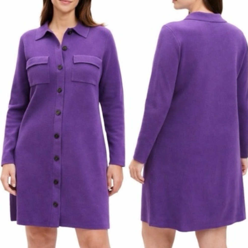 NWOT Women’s LOFT Pocket Mini Sweater Shirt Dress Purple Long Sleeve Size M